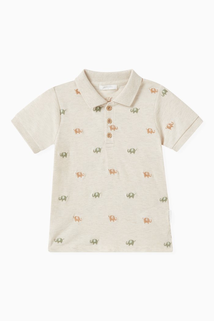 

Elephant-embroidery Polo Shirt in Organic Cotton-piqué, Neutral