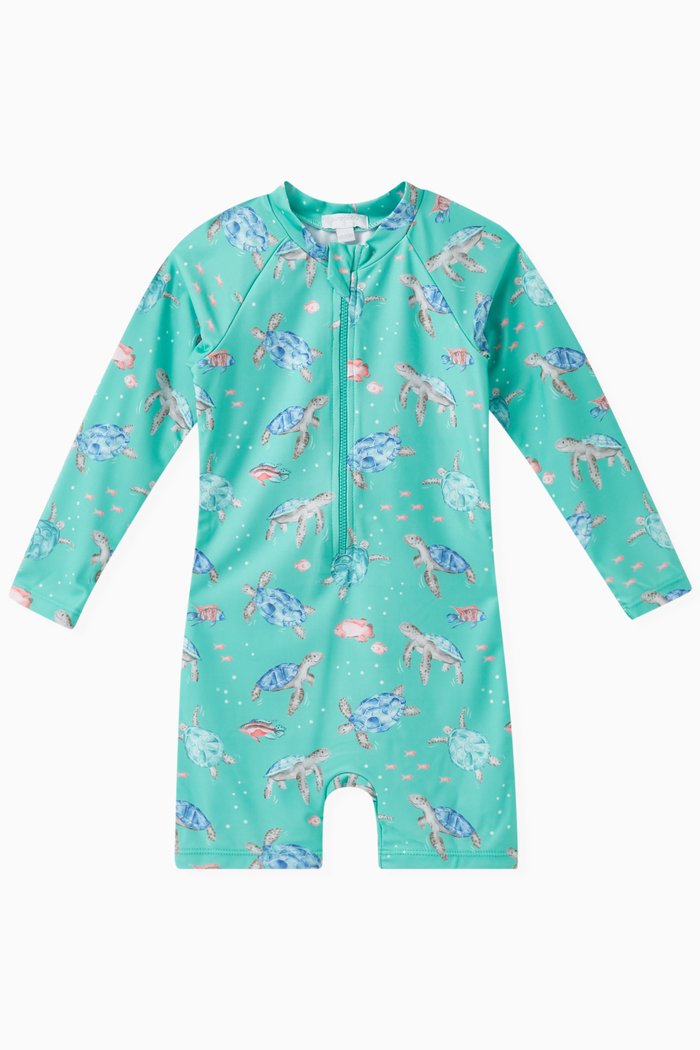 

Sea Turtles-print Long-sleeve Sunsuit, Green
