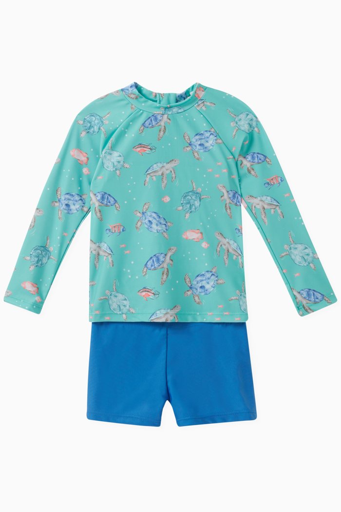 

Sea Turtles-print Long-sleeve Swim Set, Green