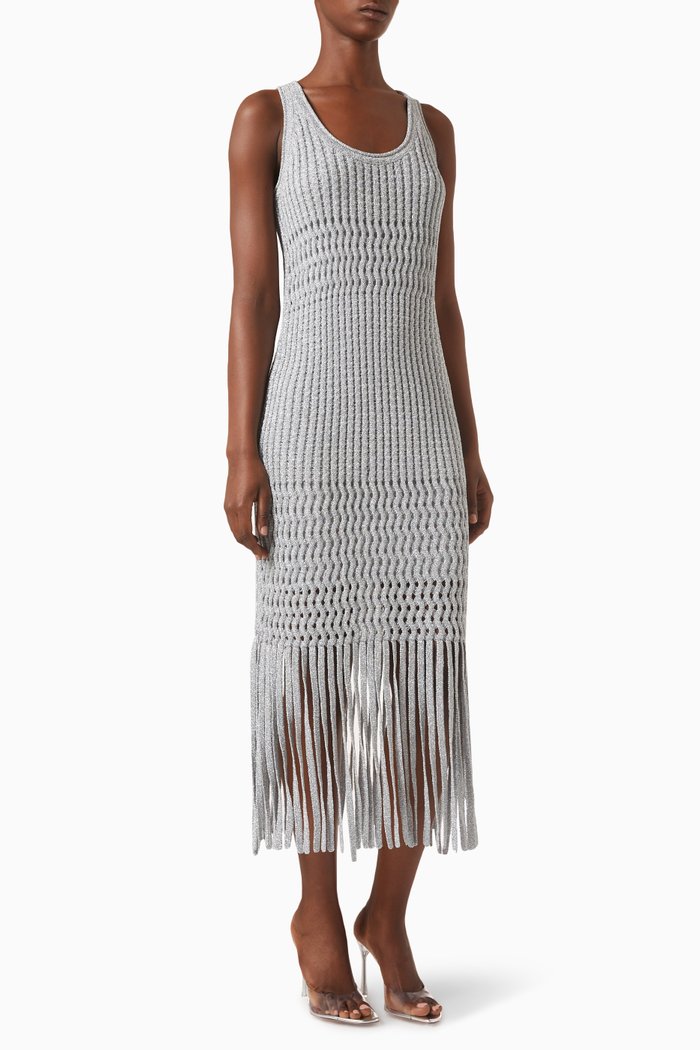 

Jocelyn Fringe Midi Dress, Silver