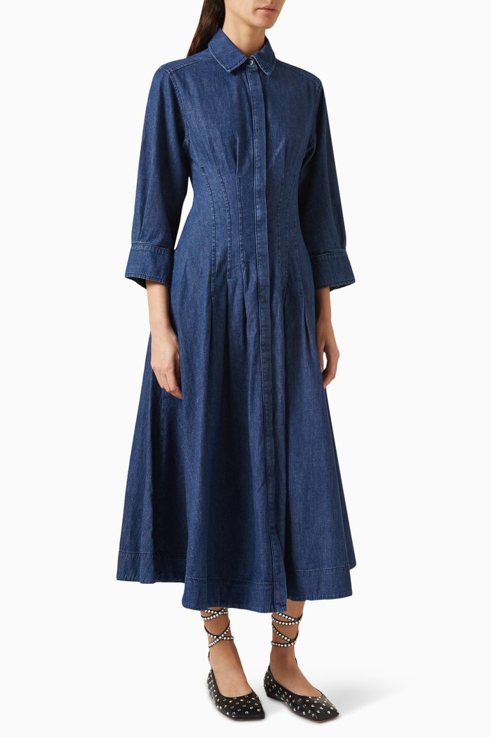 

Jazz Pintuck Midi Dress in Cotton-poplin, Blue