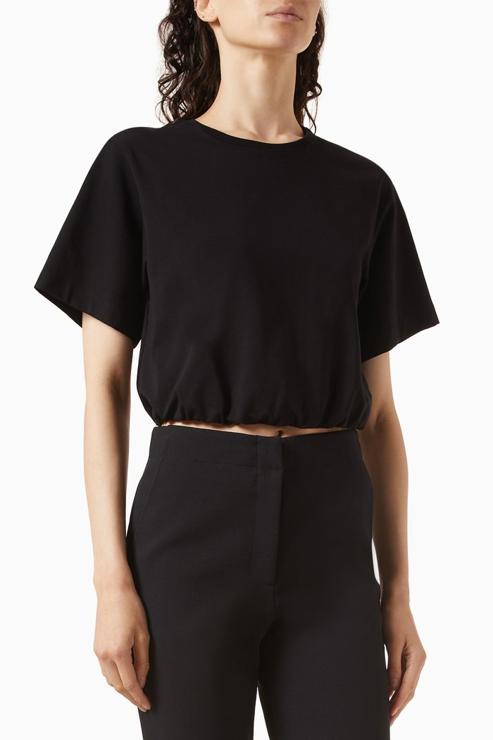 

Elasticated-waistband Crop Top in Cotton, Black