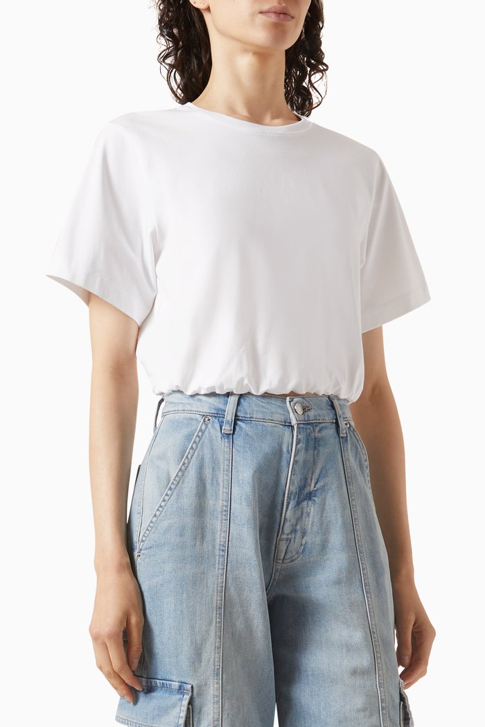 

Elasticated-waistband Crop Top in Cotton, White