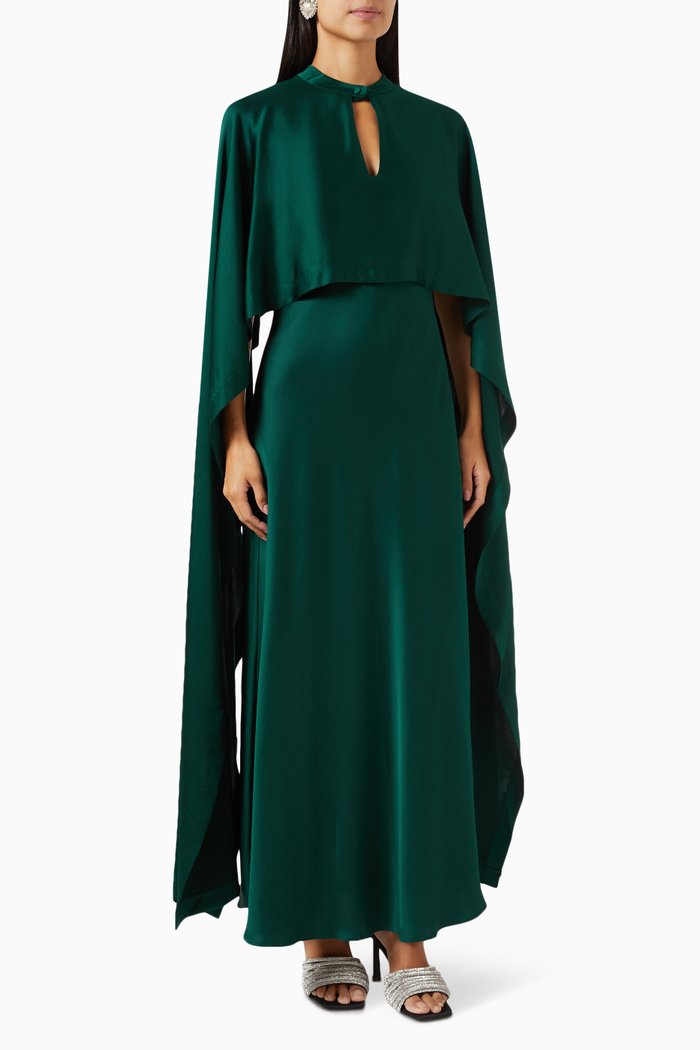 

Amory Cape Maxi Dress in Satin-crepe, Green