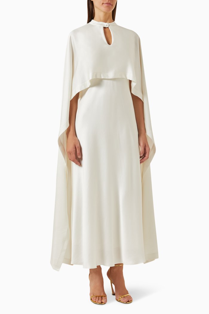 

Amory Cape Maxi Dress in Satin-crepe, Neutral