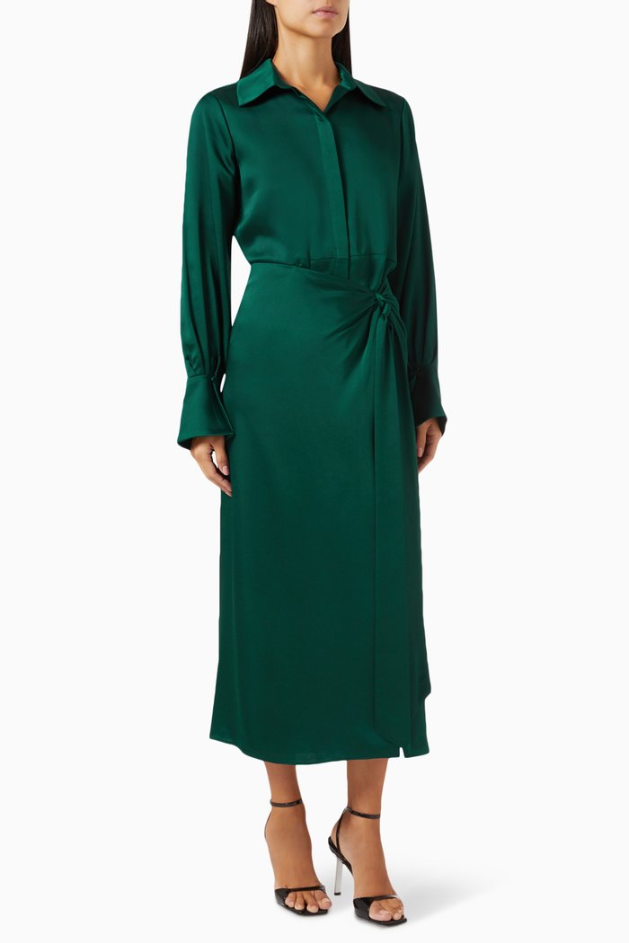 

Samba Midi Shirt Dress in Satin-crepe, Green