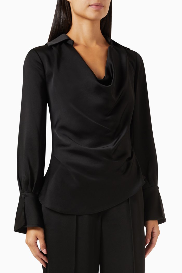 

Symone Cowl-neck Top in Satin, Black