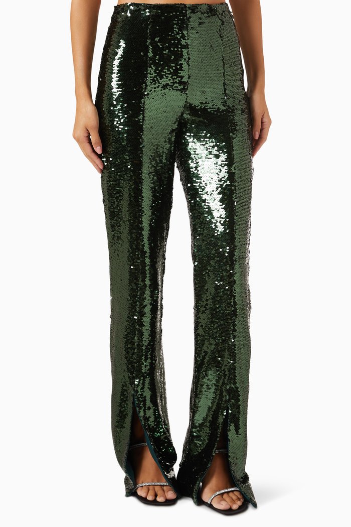 

Ariah Embellished Slit Pants, Green