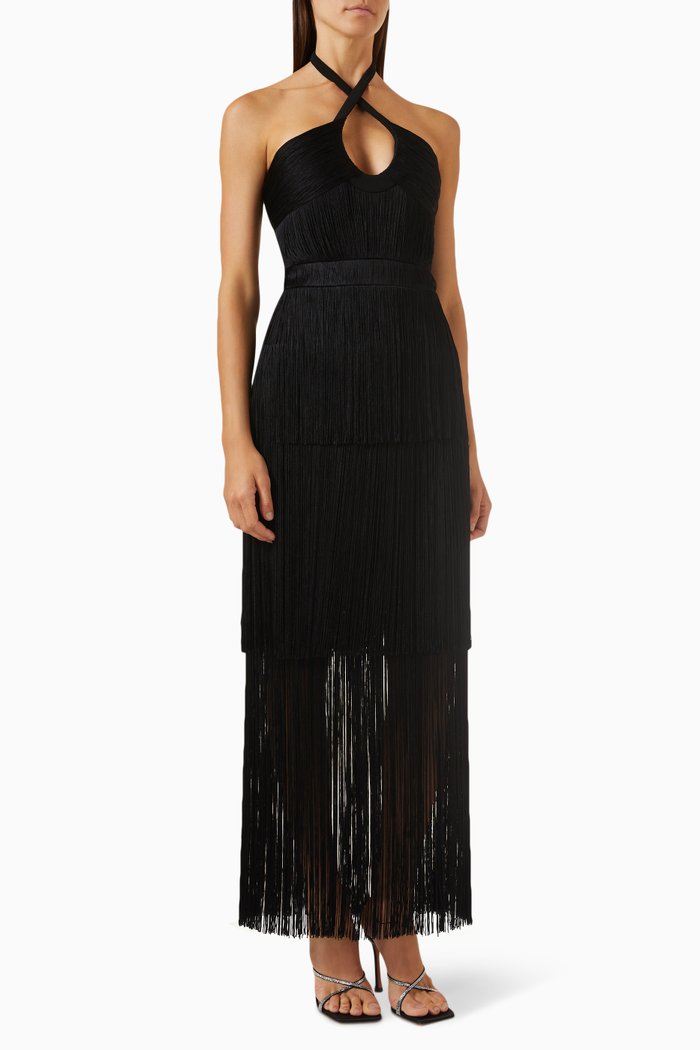 

Baldwin Fringed Maxi Dress in Crepe, Black