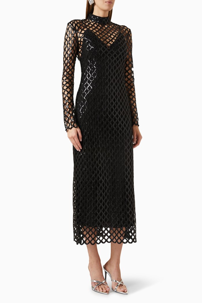 

Ainaz Honeycomb Midi Dress in Sequin-mesh, Black