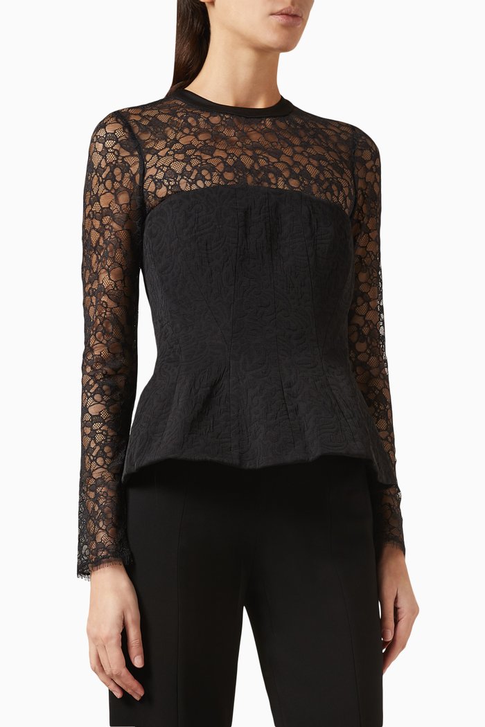 

Prima Peplum Bustier Top in Lace, Black