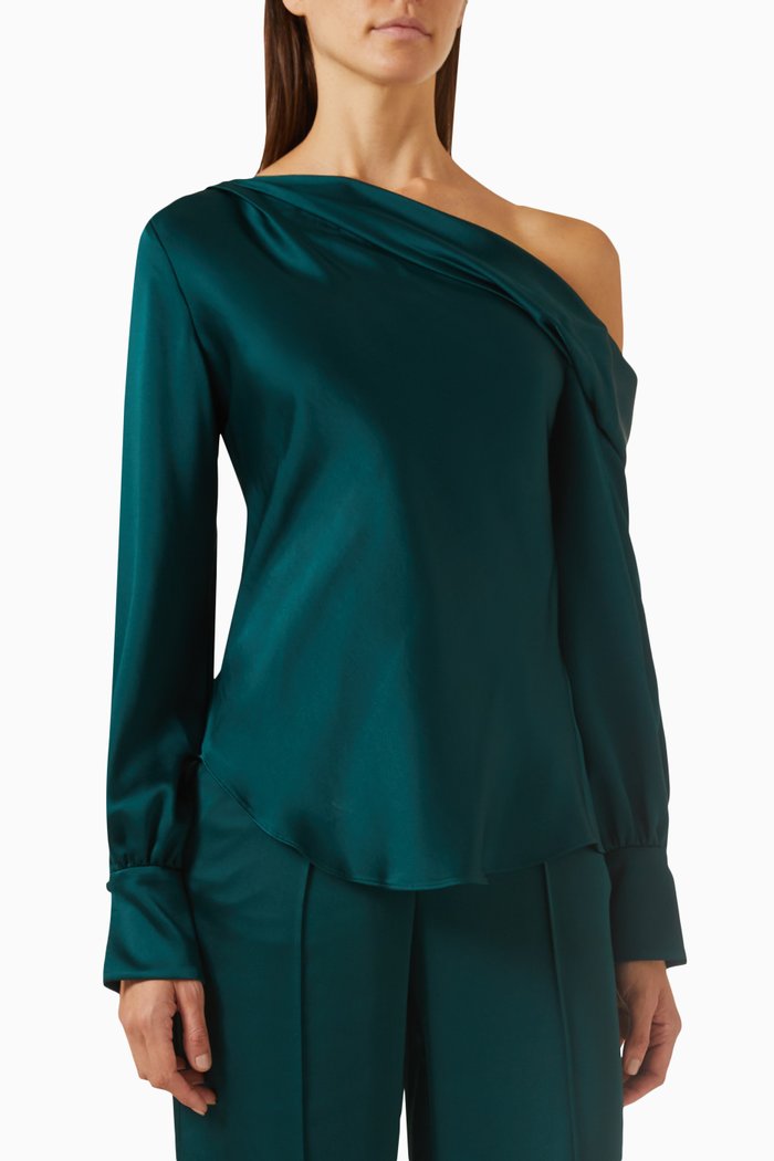 

Alice One-shoulder Top in Satin, Green