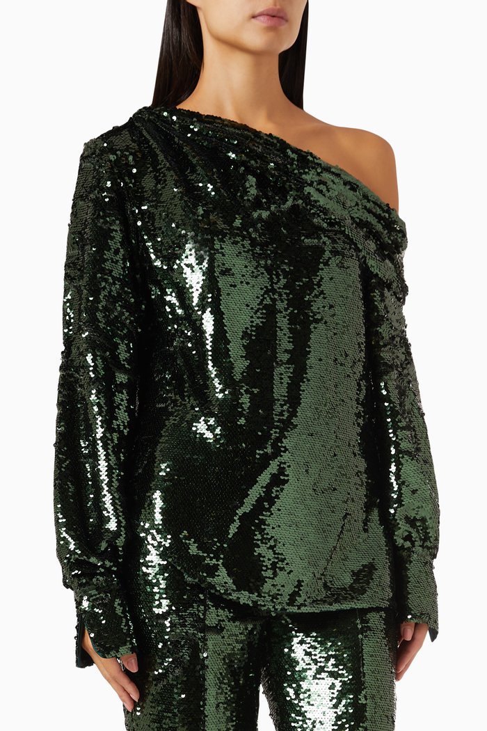 

Alice One-shoulder Sequinned Top, Green