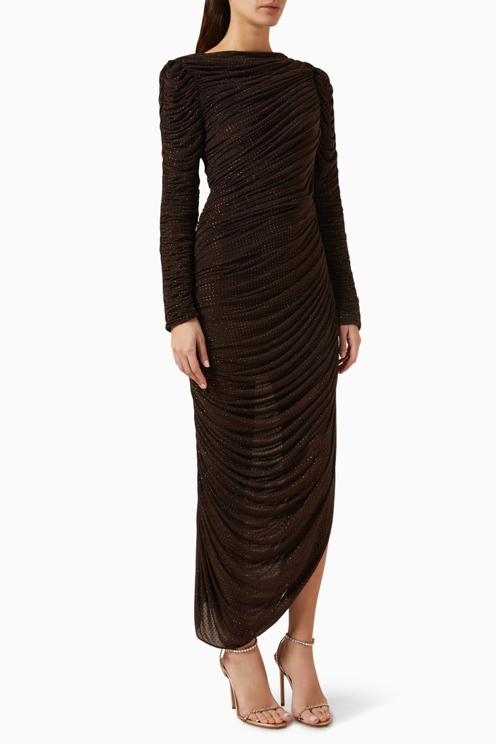 

Sanders Dress in Embellished Mesh, Brown
