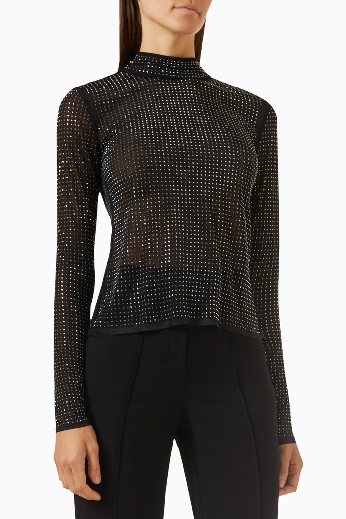 

Desirae Sheer Embellished Top, Black