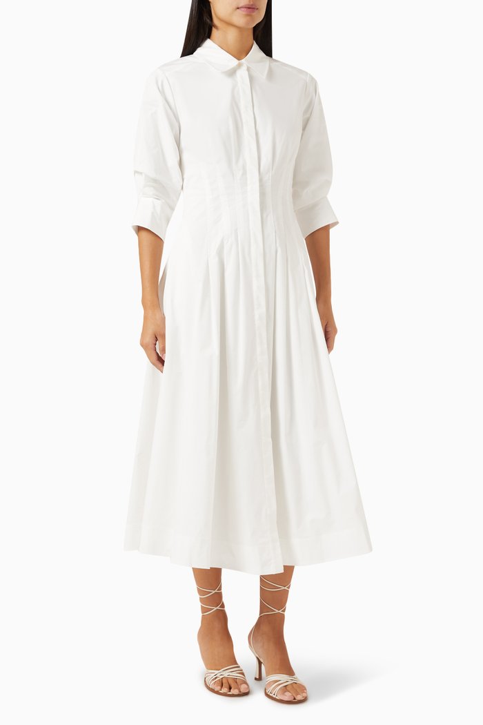 

Jazz Pintuck Midi Dress in Poplin, White