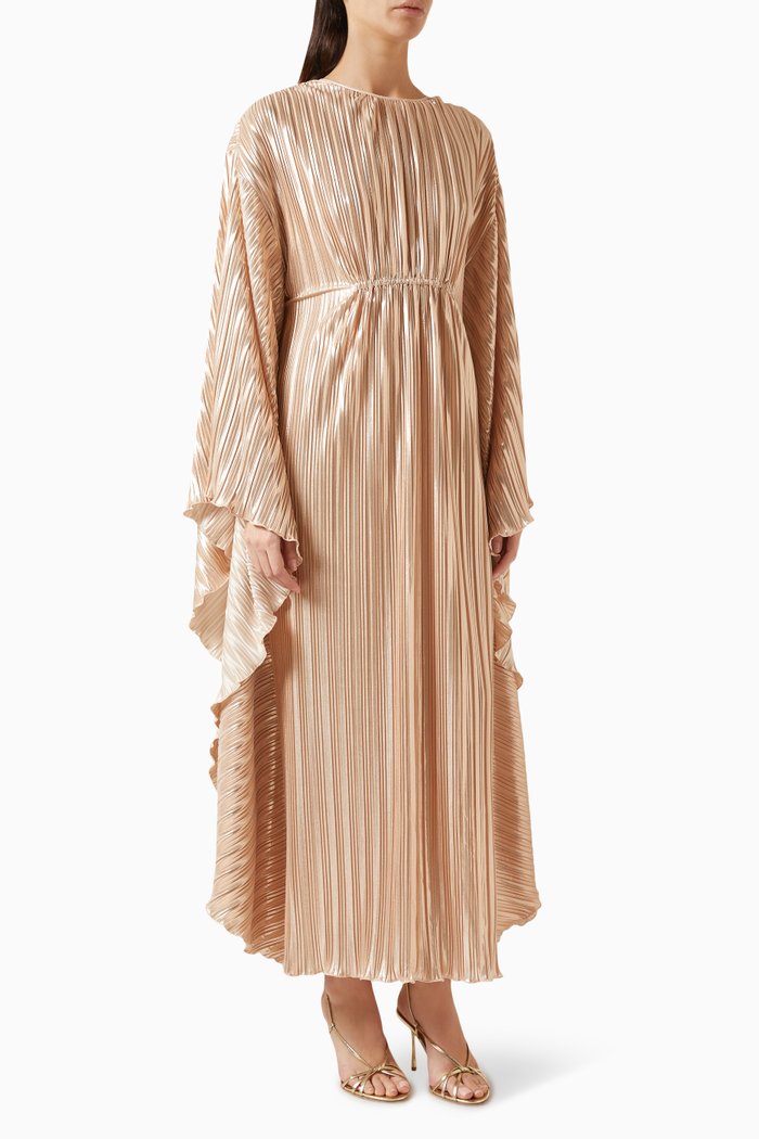 

Tie Waist Kaftan in Metallic Plisse, Pink