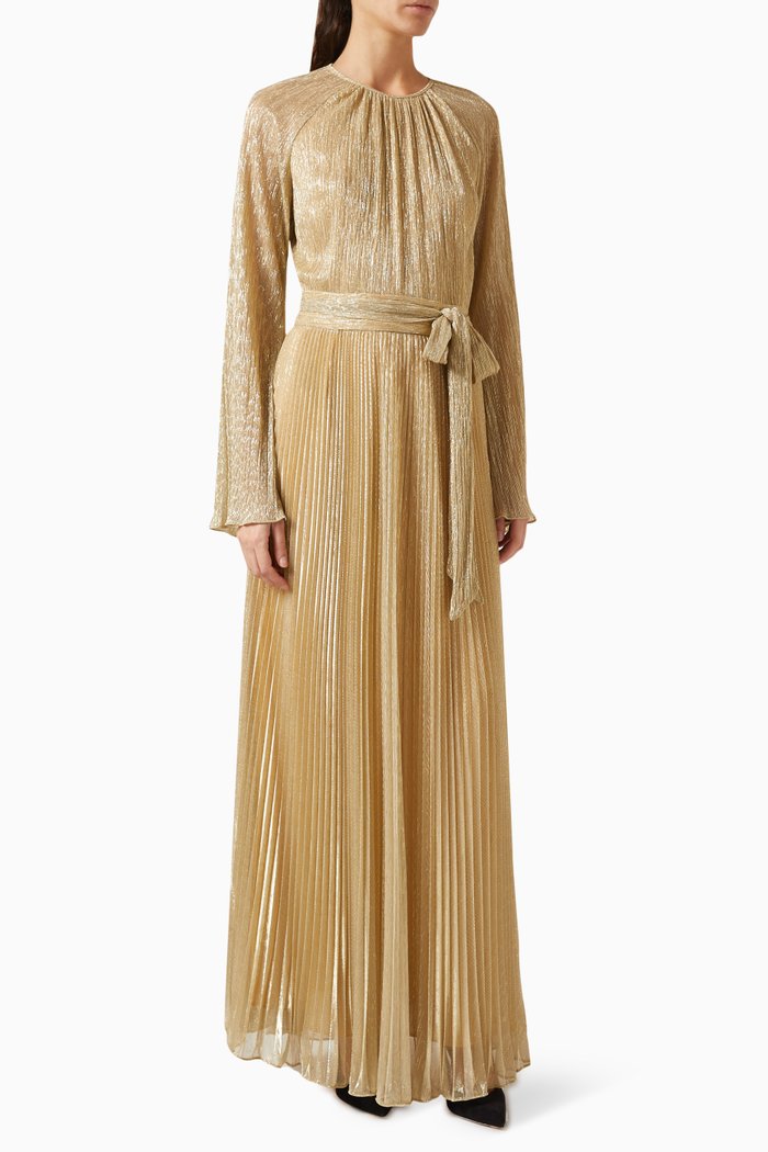 

Plissé Belted Gown, Gold