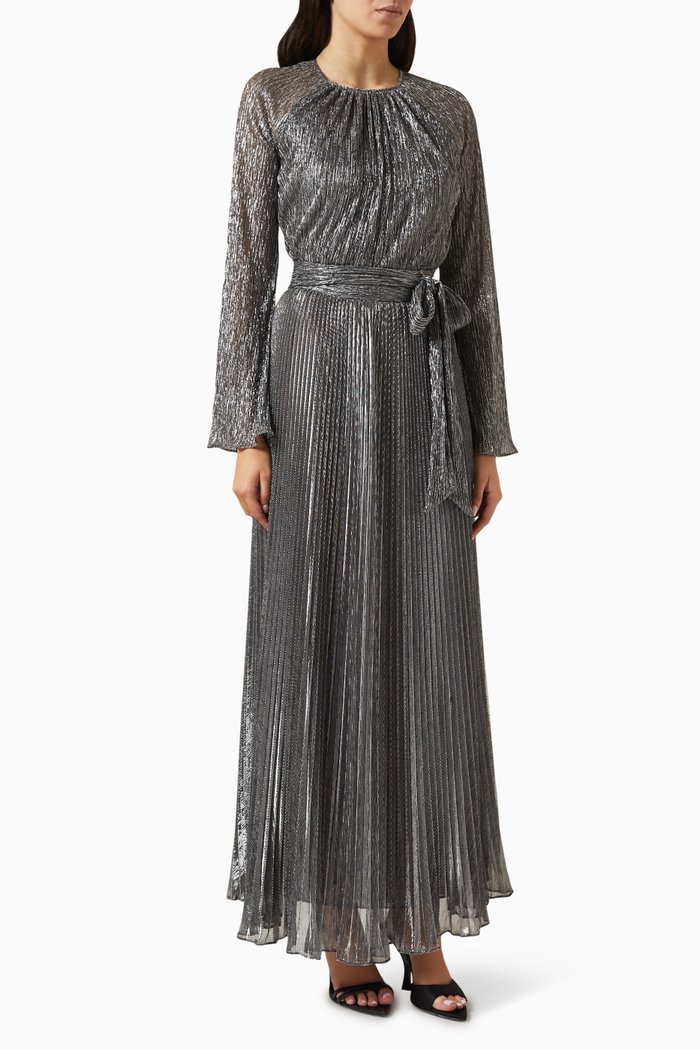

Plissé Belted Gown, Silver