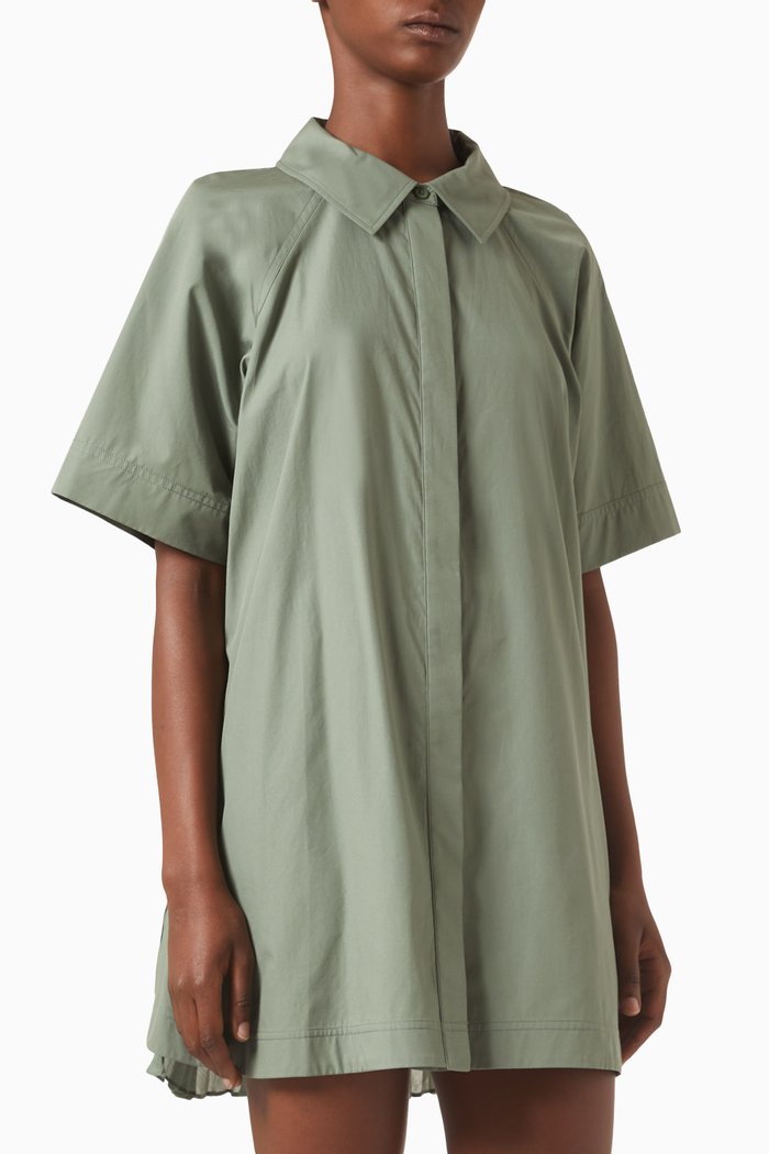 

Blanche Mini Shirt Dress in Cotton, Green