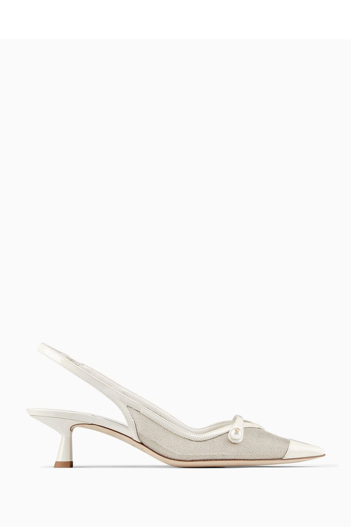 Amita 45 Slingback Pumps in Mesh & Leather, White