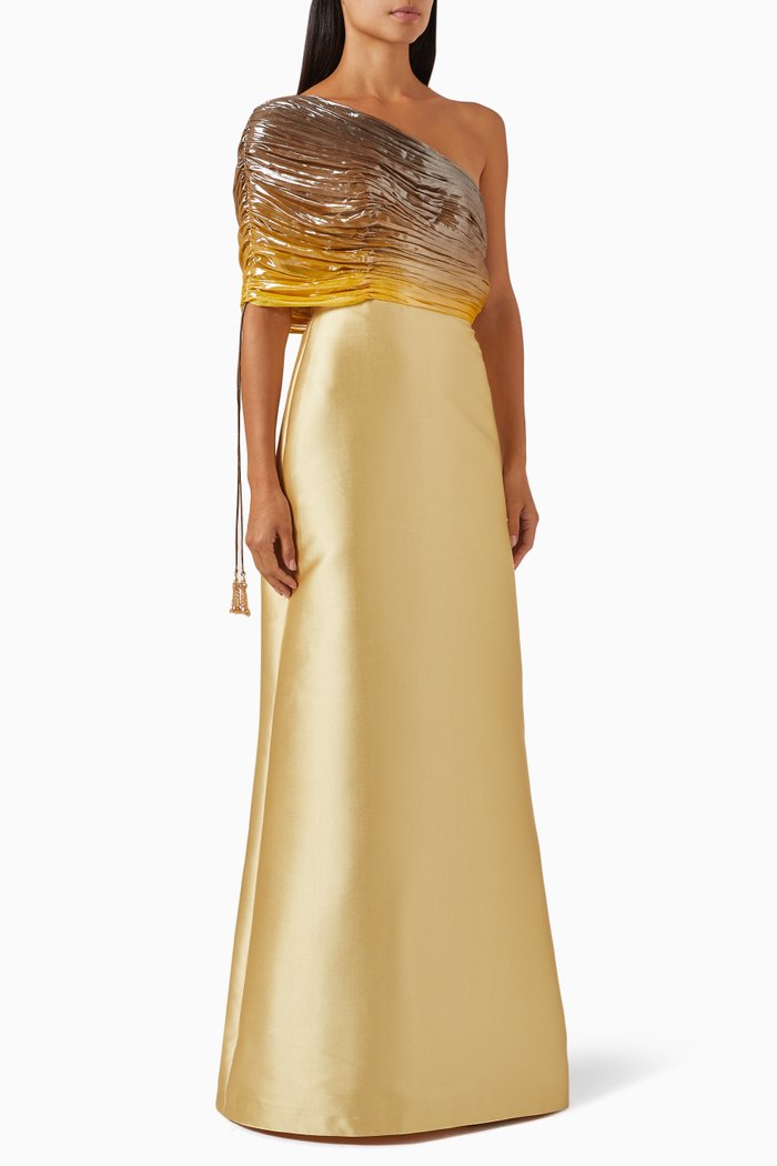 

Embellished Ombré Gown in Satin, Gold