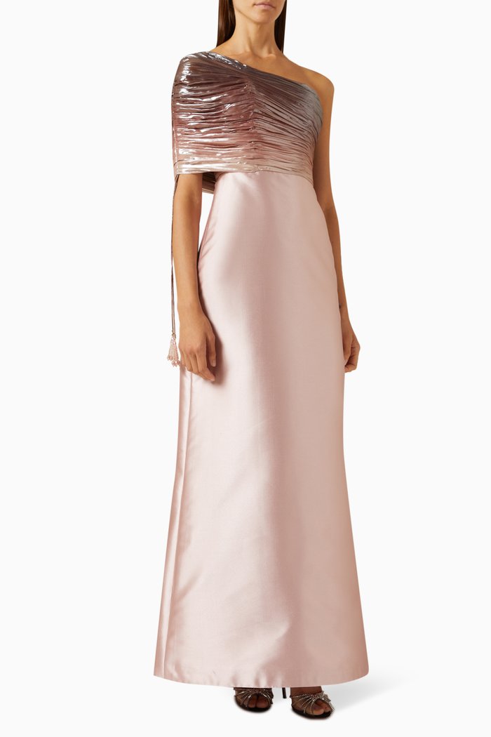 Embellished Ombré Gown in Satin, Pink