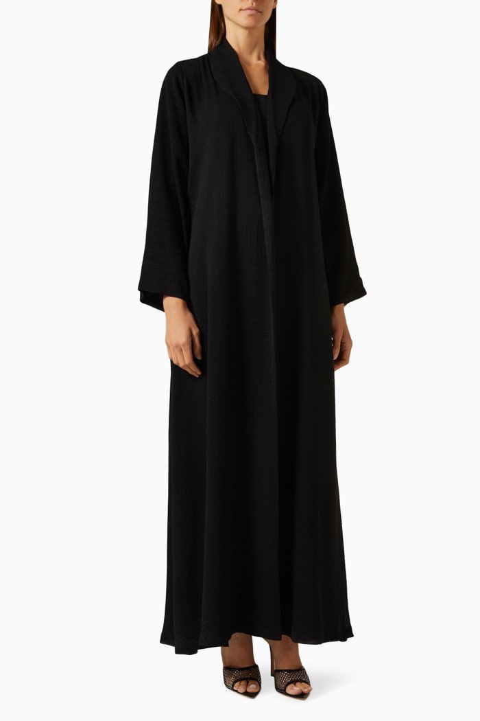 

Shawl-collar Abaya in Crinkled-linen, Black