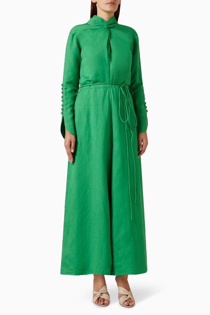 

Twisted-neckline Jumpsuit, Green