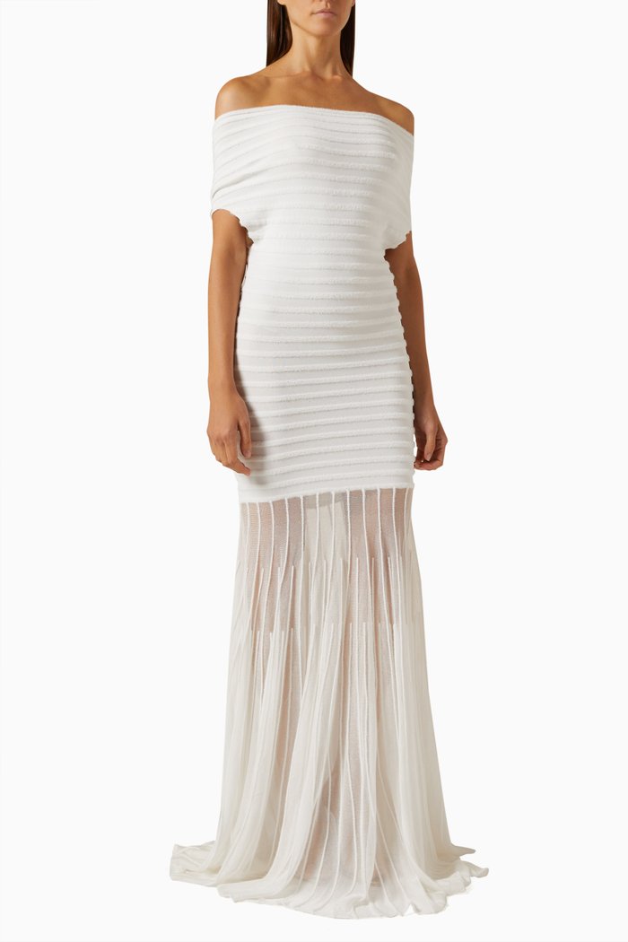 

Marce Off-shoulder Maxi Dress in Sheer-fabric, White
