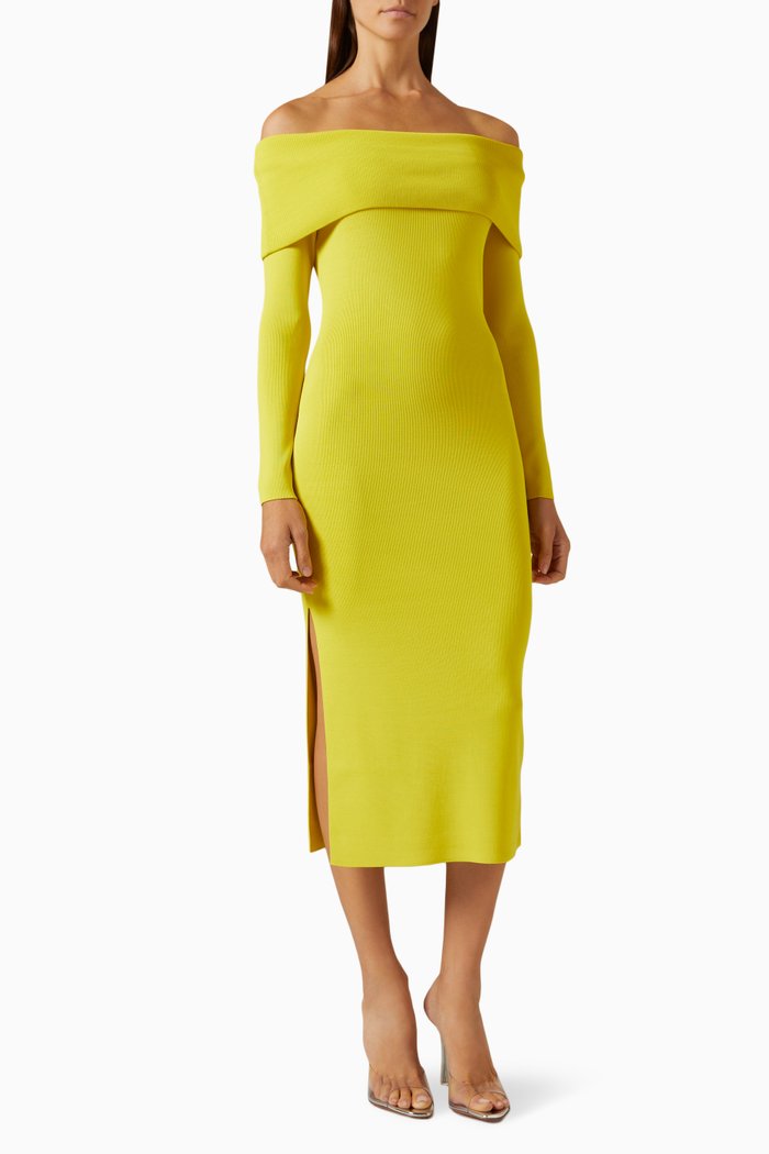 

Justine Midi Off-shoulder Dress in Ribbed-jersey, Yellow