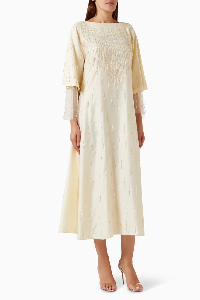 Crystal-embellished Midi Dress, Neutral