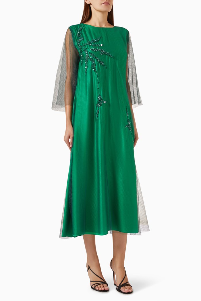 

Embellished Maxi Dress in Tulle, Green