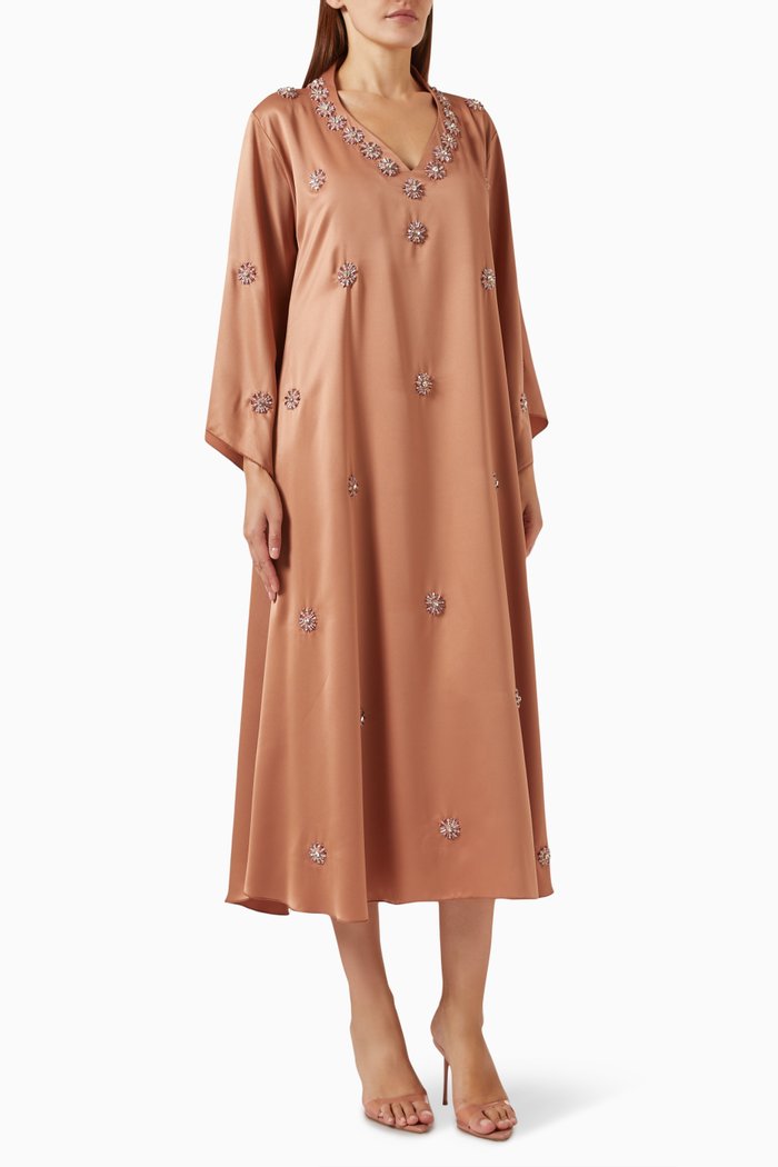Embellished Maxi Dress in Satin, Pink