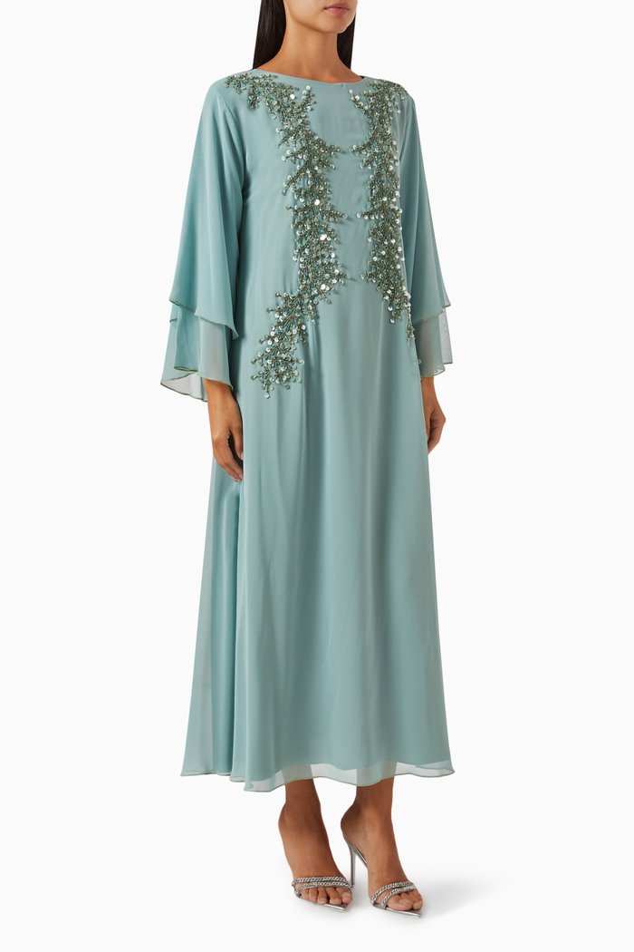 

Embellished Panelled Maxi Dress in Crepe, Green
