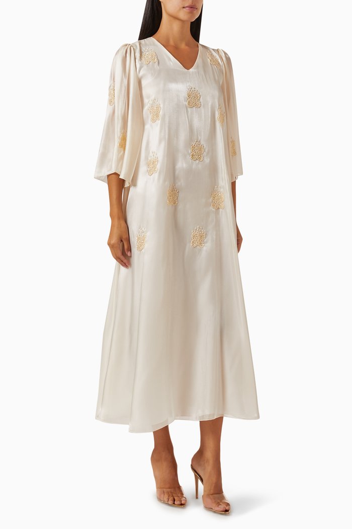 

Embellished Maxi Dress in Satin, Neutral