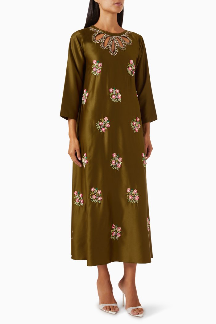 

Embellished Cut-out Maxi Dress in Satin, Green