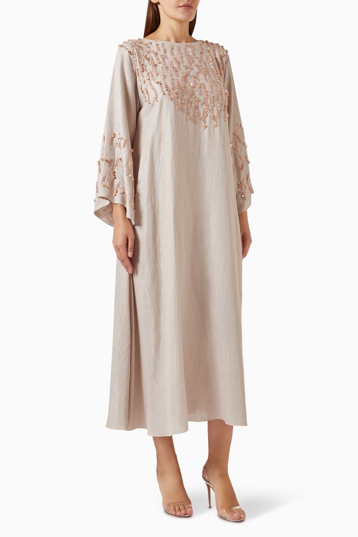 

All-over embellished Maxi Dress in Crepe, Neutral