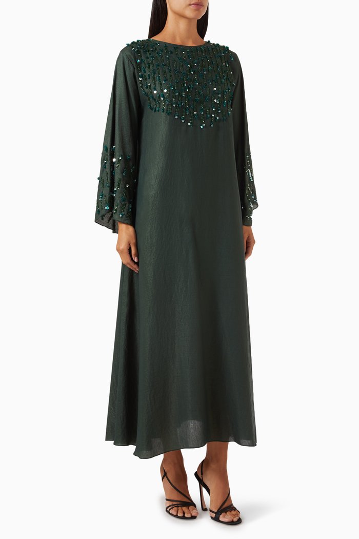 

All-over embellished Maxi Dress in Crepe, Green