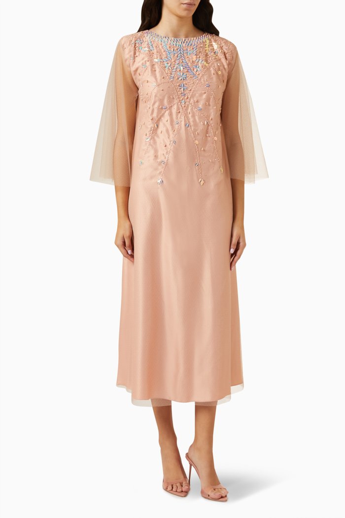 All-over Embellished Maxi Dress in Tulle, Pink