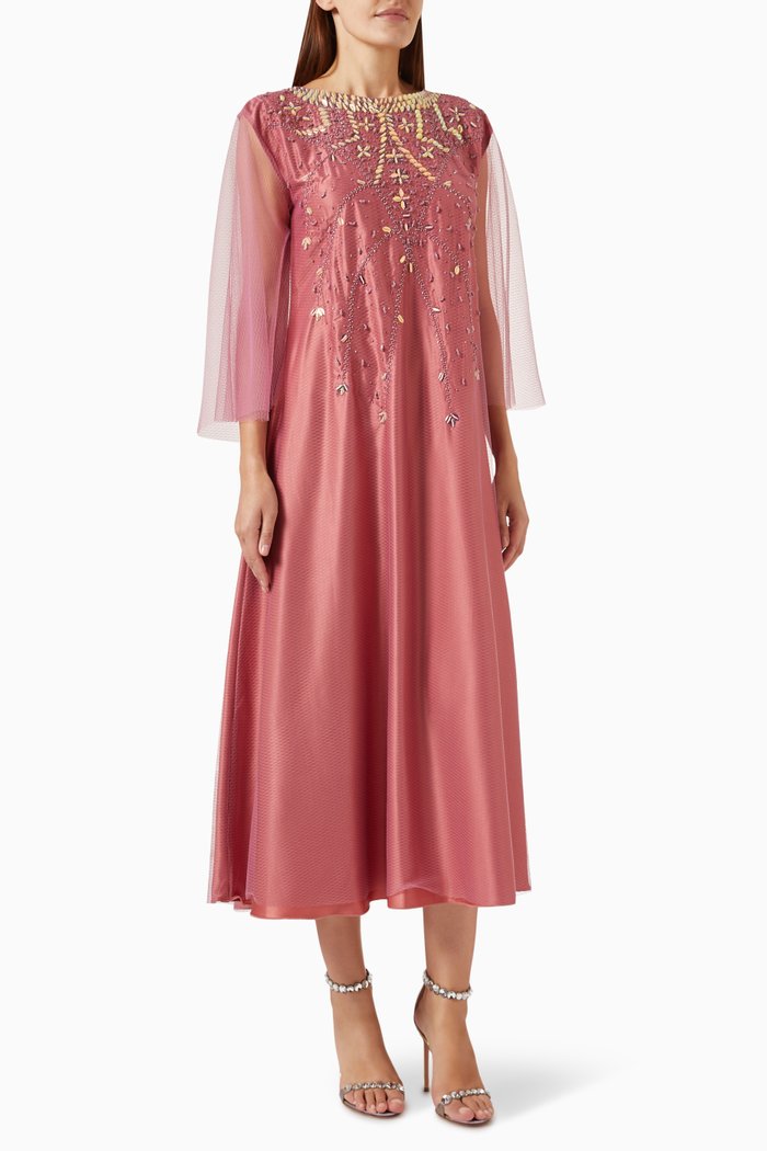 

All-over Embellished Maxi Dress in Tulle, Pink