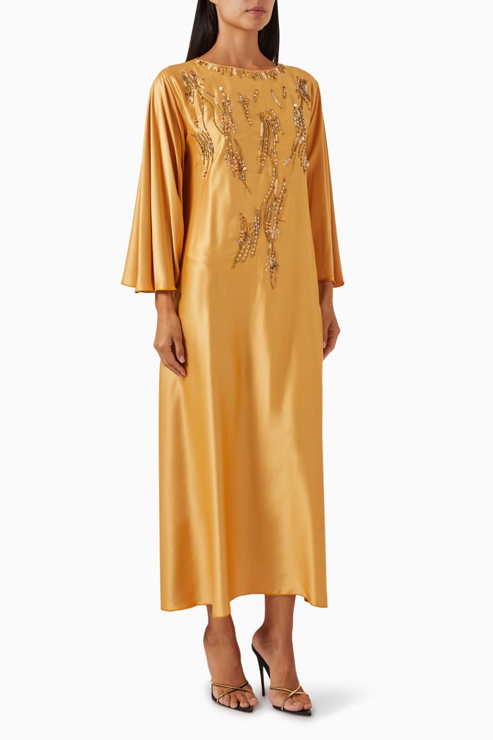 

Embellished Maxi Dress in Satin, Yellow