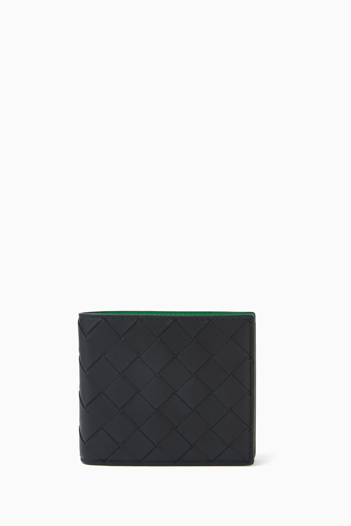 

Bi-fold Wallet in Intrecciato Leather, Black