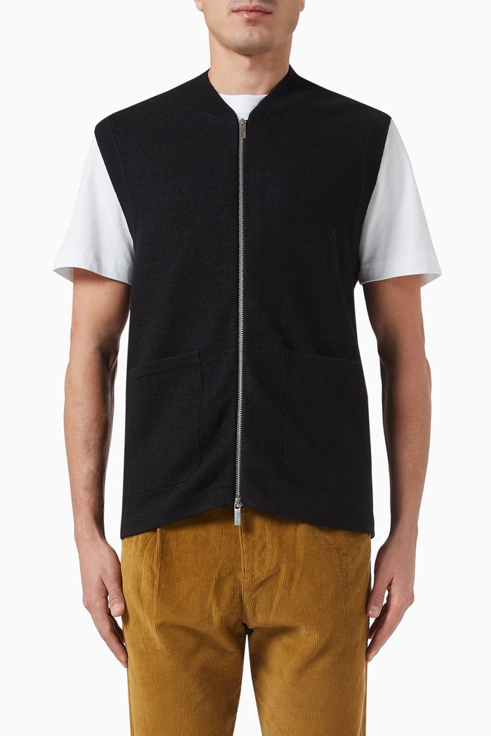 

Zip Gilet in Merino Wool, Black