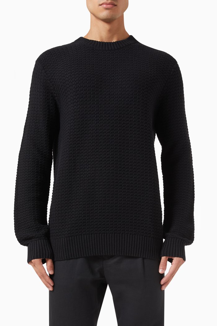 

Textured Sweatshirt in Organic Cotton Blend Knit, Black