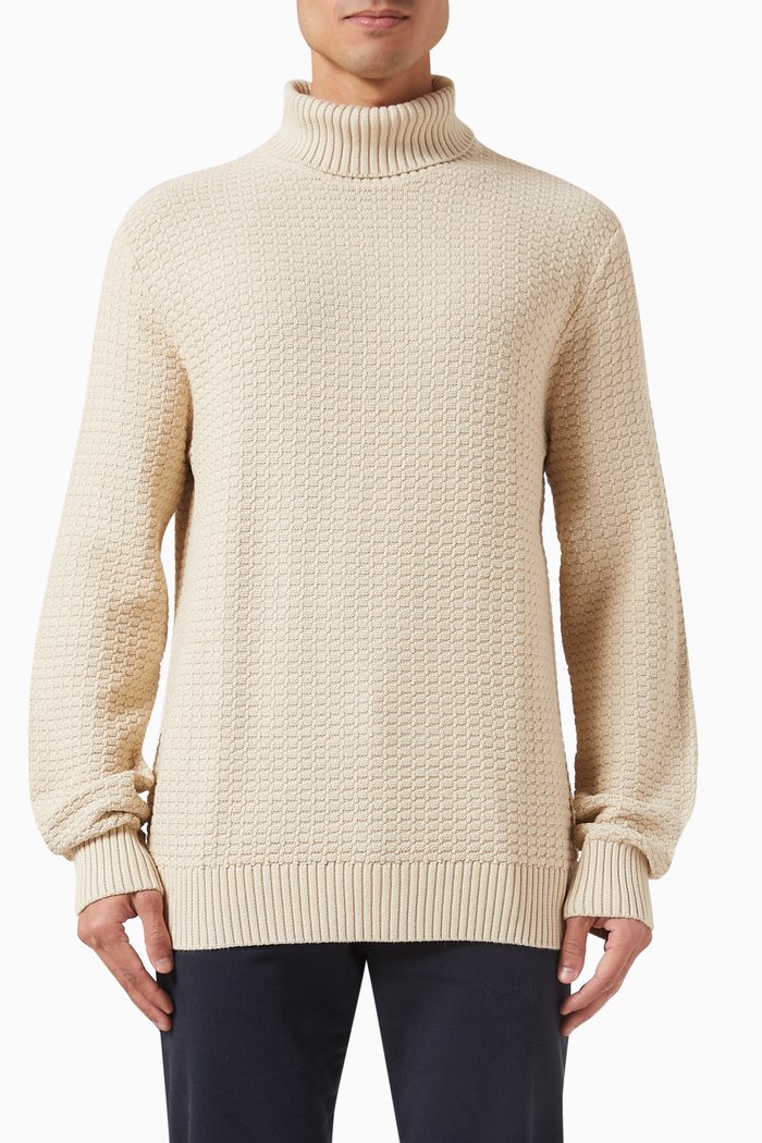 

Textured Rollneck Sweatshirt in Organic Cotton Blend Knit, Neutral