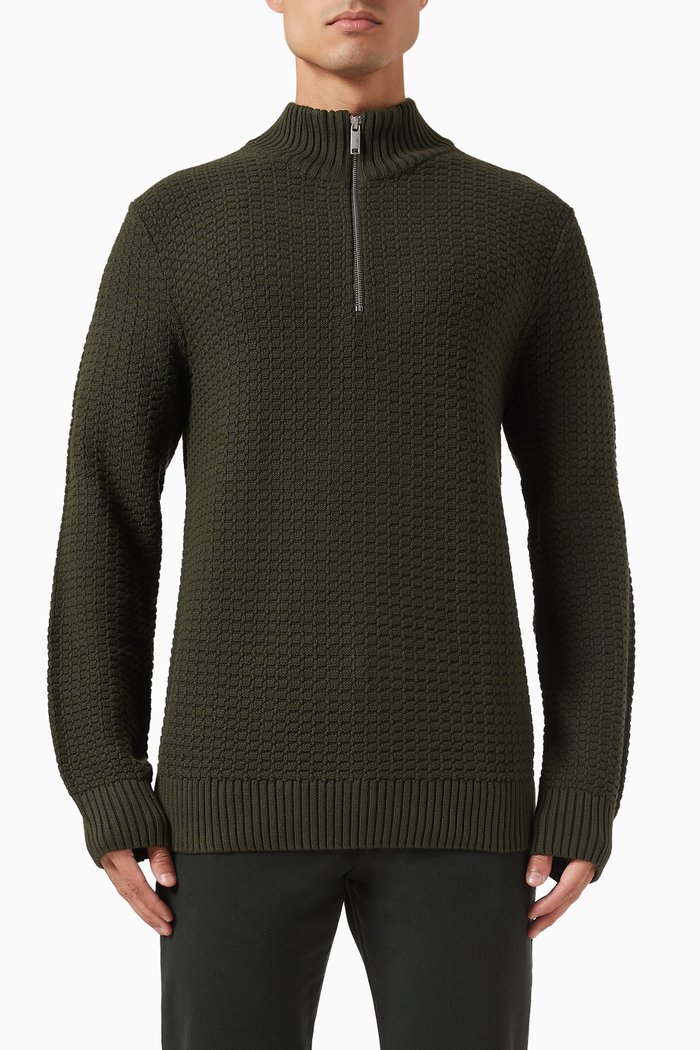 

Textured Half-zip Sweatshirt in Organic Cotton Blend Knit, Grey