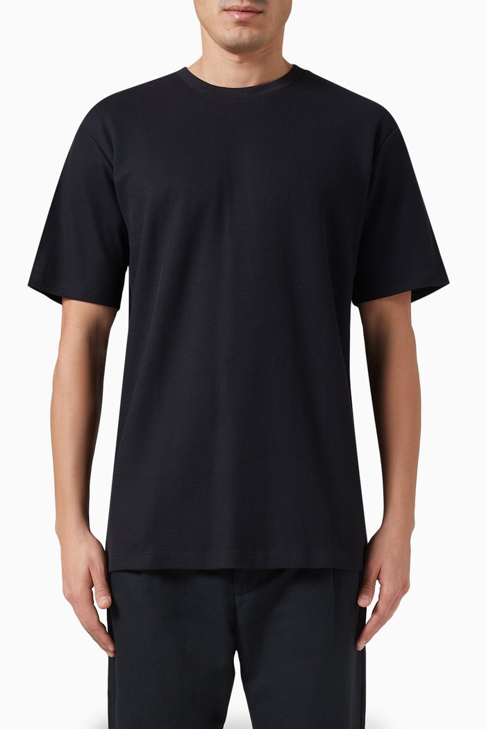 Waffle-textured T-shirt in Organic Cotton, Black