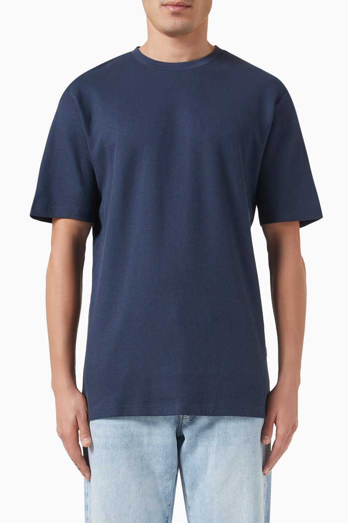 Waffle-textured T-shirt in Organic Cotton, Blue
