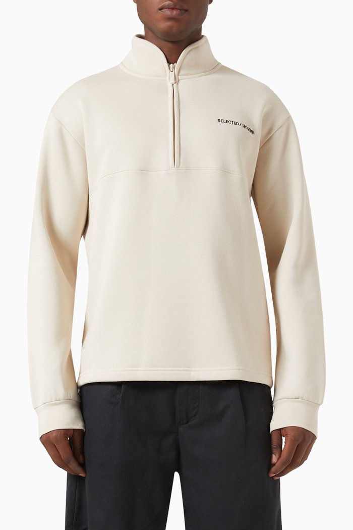 

Logo Half-zip Sweatshirt in Recycled Cotton Blend, Neutral